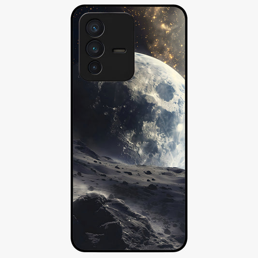 Lunar Horizon Glow Glass Case showing flat back view with glowing moon horizon artwork and glossy glass finish.