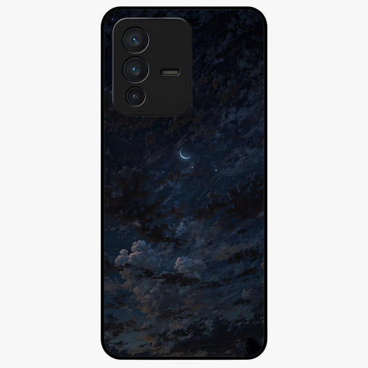 Lunar Veil Silence Glass Case showing flat back view with mystical moon veil artwork and glossy glass finish.