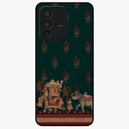 Macmerise Glass Case showing flat back view with stylish modern artwork and glossy glass finish.