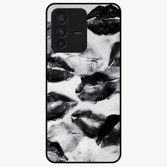 Midnight Kiss Marks Glass Case showing flat back view with lipstick kiss mark artwork and glossy glass finish.
