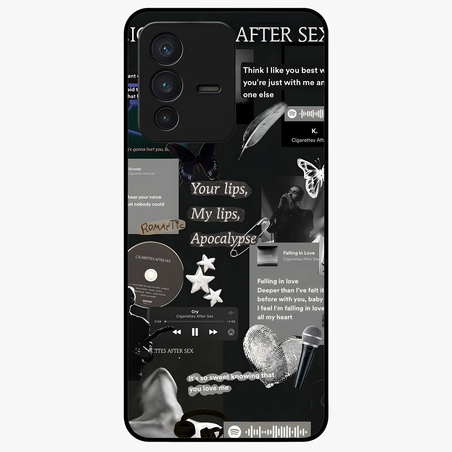 Midnight Love Echo Glass Case showing flat back view with romantic midnight themed artwork and glossy glass finish.
