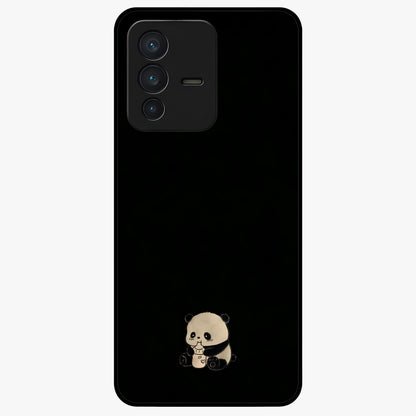 Midnight Panda Love Glass Case showing flat back view with cute panda themed artwork and glossy glass finish.