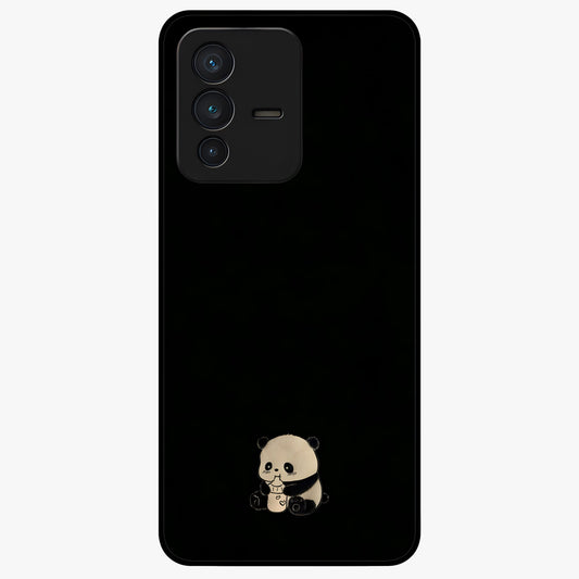 Midnight Panda Love Glass Case showing flat back view with cute panda themed artwork and glossy glass finish.