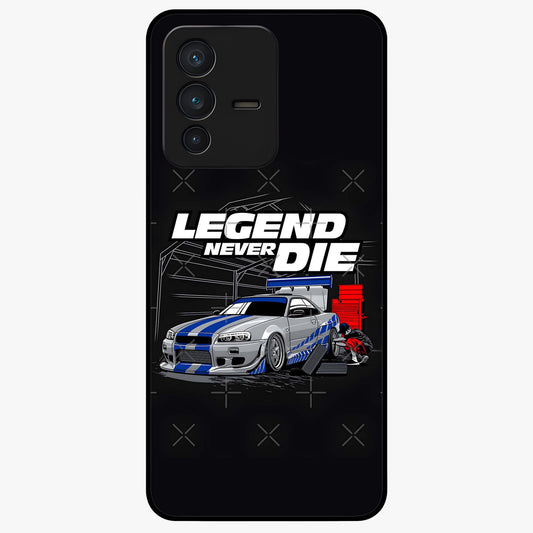 Midnight Racing Legacy Glass Case showing flat back view with sleek racing inspired artwork and glossy glass finish.