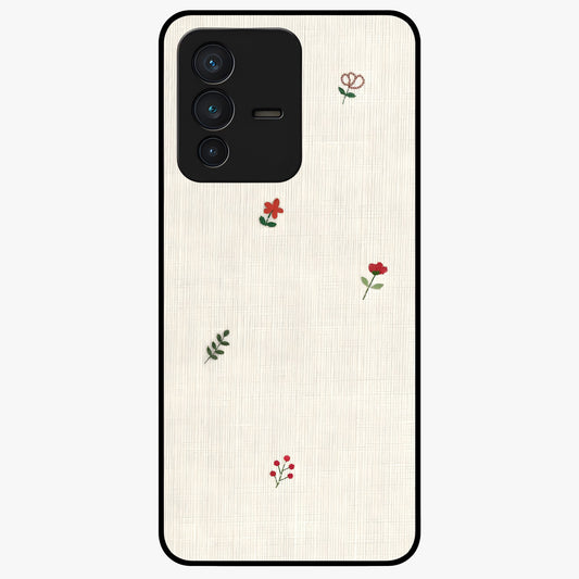 Minimal Petal Whispers Glass Case showing flat back view with soft minimal floral artwork and glossy glass finish.