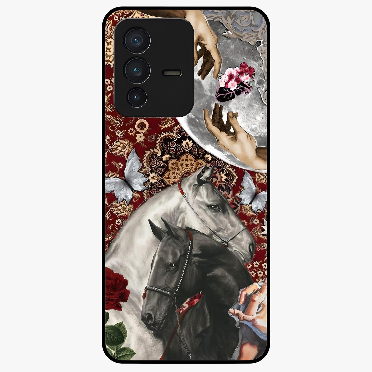 Moonlit Royal Stallion Glass Case showing flat back view with majestic horse under moonlight artwork and glossy glass finish.