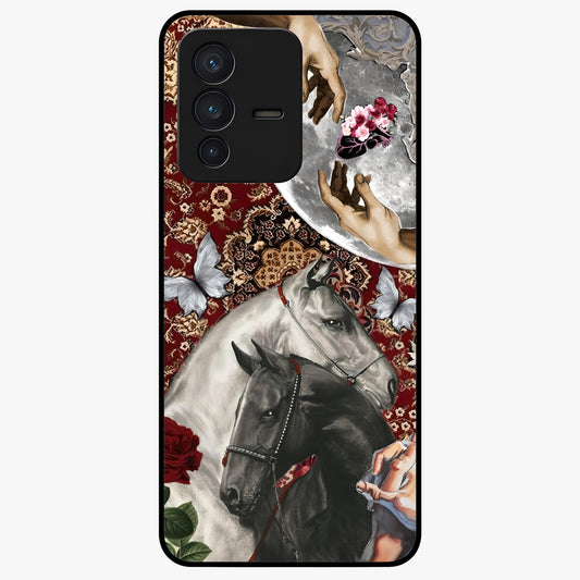 Moonlit Royal Stallion Glass Case showing flat back view with majestic horse under moonlight artwork and glossy glass finish.