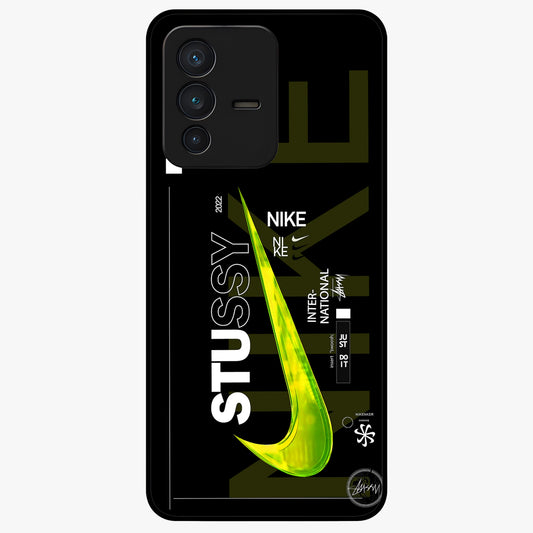 Neon Street Edition Glass Case showing flat back view with neon street style artwork and glossy glass finish.