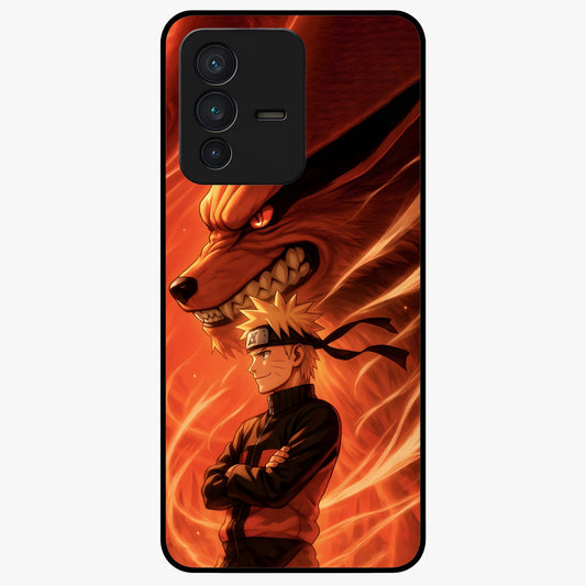 Nine Tails Legacy Glass Case showing flat back view with powerful nine-tailed fox inspired artwork and glossy glass finish.