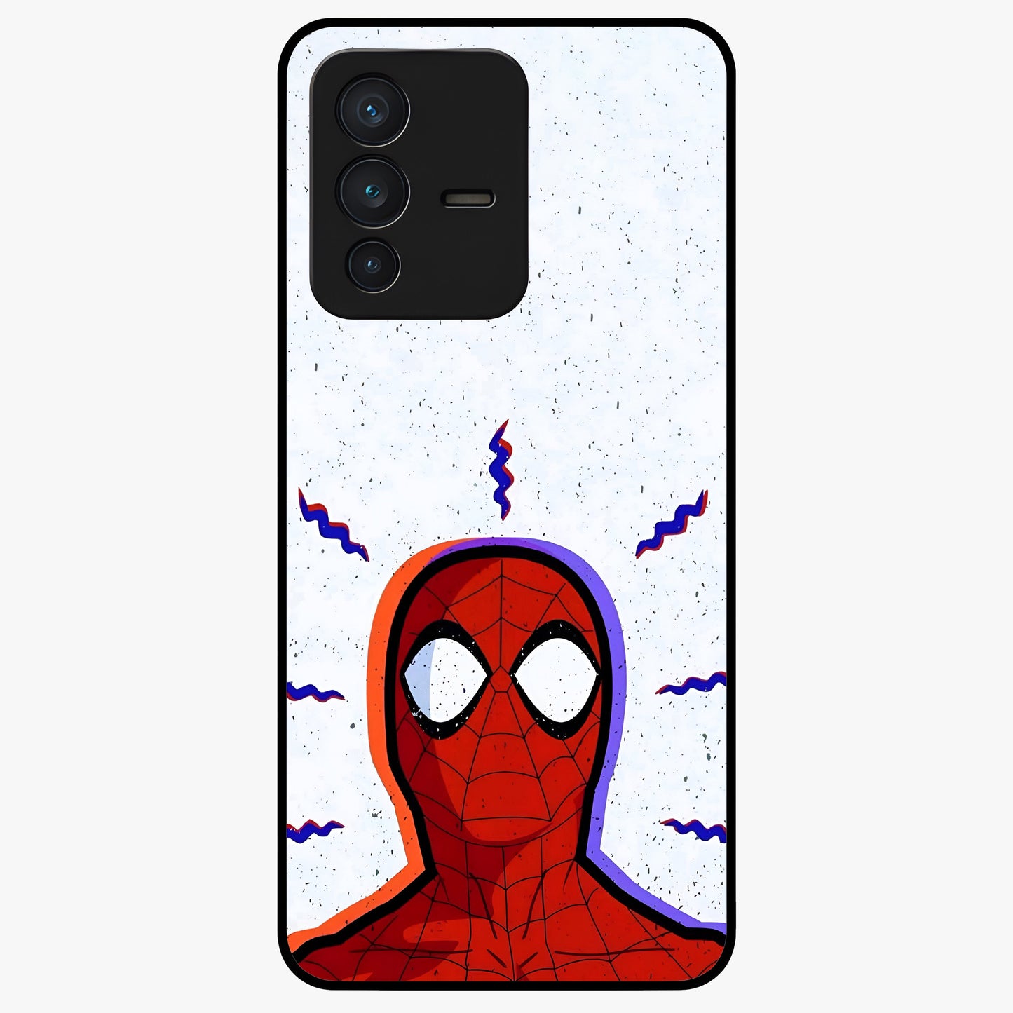 Omg Spiderman Glass Case showing flat back view with bold superhero inspired artwork and glossy glass finish.