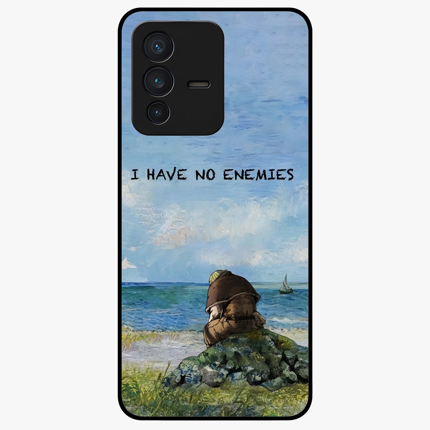 Peace Beyond War Glass Case showing flat back view with symbolic peace themed artwork and glossy glass finish.