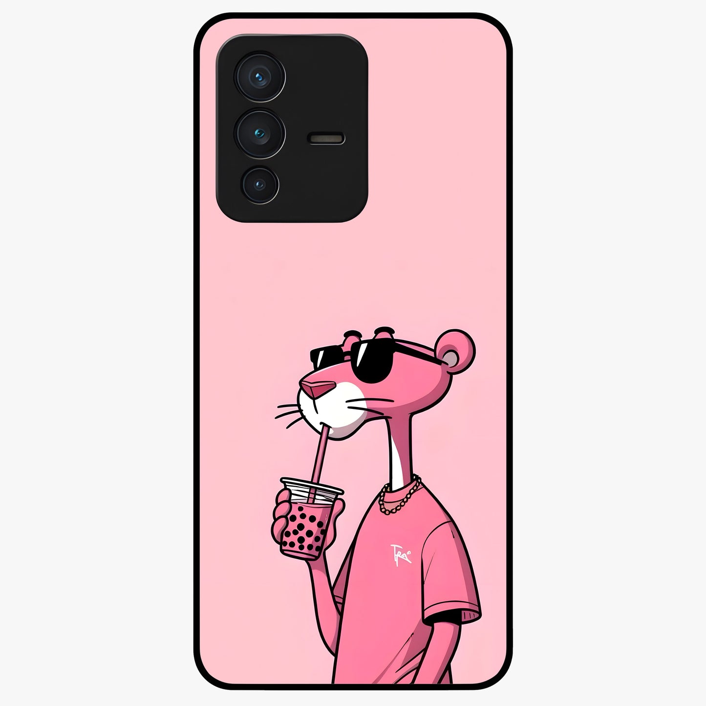 Pink Panther Glass Case showing flat back view with iconic pink panther artwork and glossy glass finish.