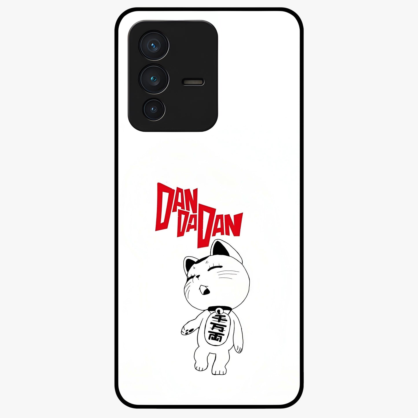 Playful Spirit Charm Glass Case showing flat back view with cheerful charm themed artwork and glossy glass finish.