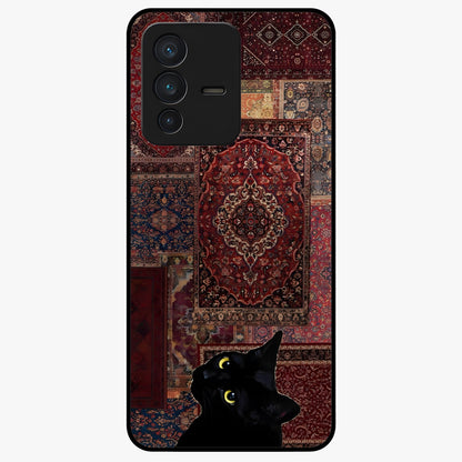 Regal Magic Cat Apple Glass Case showing flat back view with magical cat artwork holding apple and glossy glass finish.