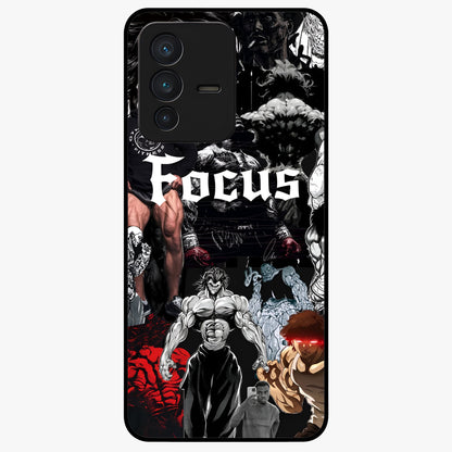 Relentless Power Focus Glass Case showing flat back view with motivational typography artwork and glossy glass finish.