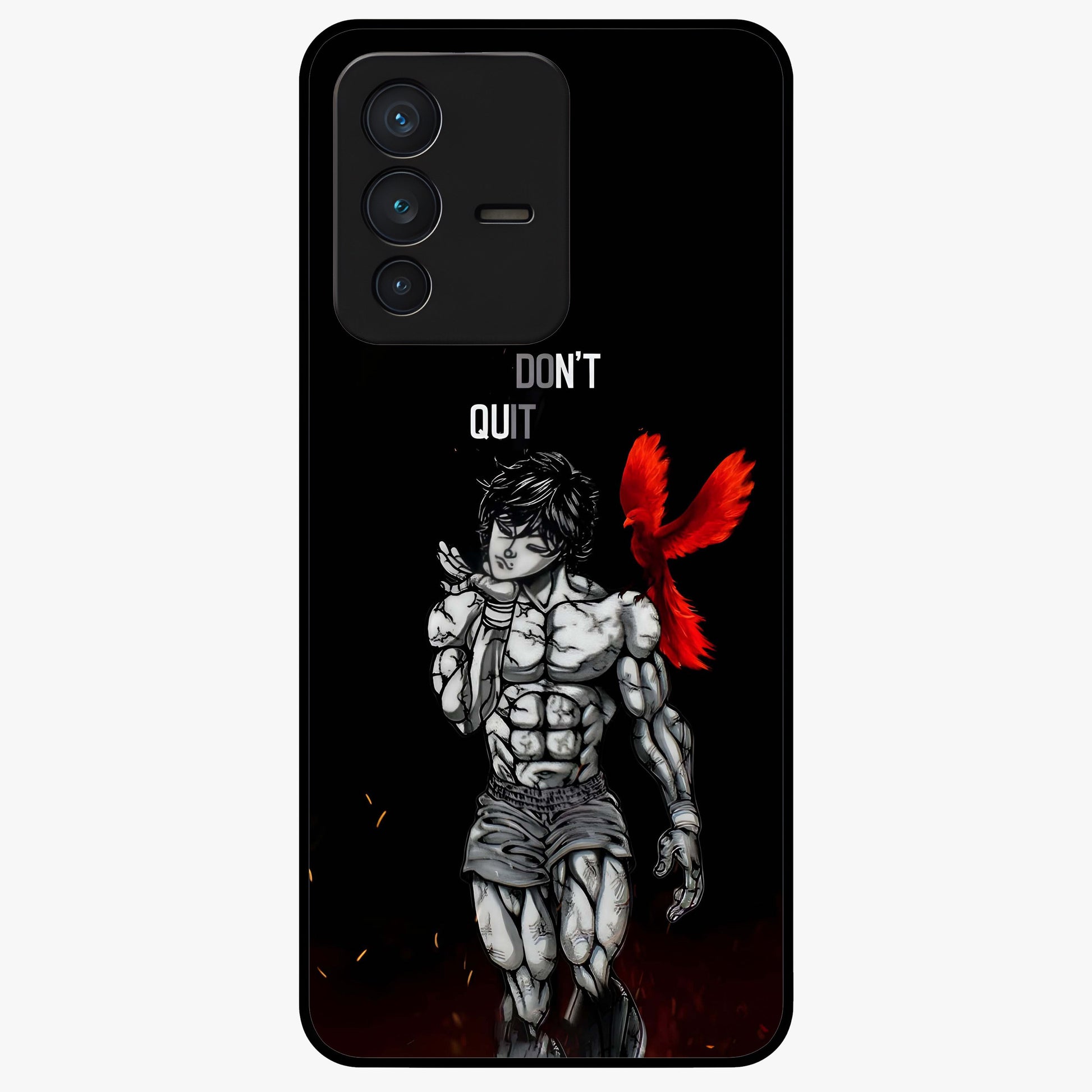 Rise Beyond Limits Glass Case showing flat back view with motivational typography artwork and glossy glass finish.