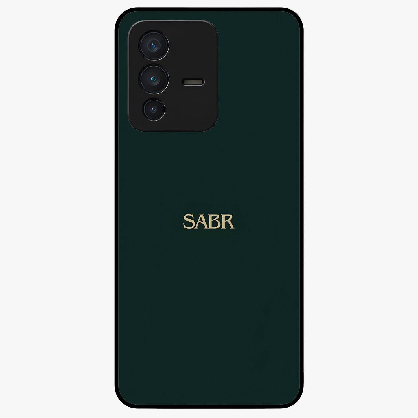 Sabr Minimal Patience Glass Case showing flat back view with minimalist typography artwork and glossy glass finish.