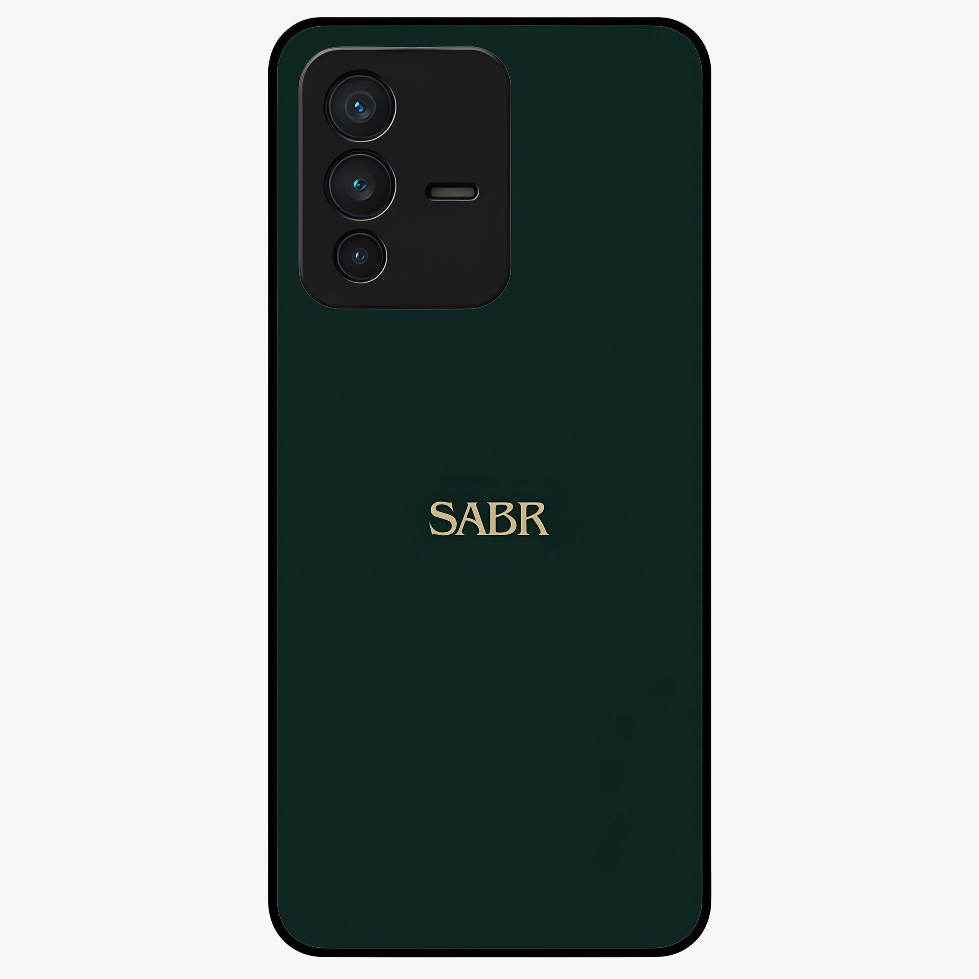 Sabr Minimal Patience Glass Case showing flat back view with minimalist typography artwork and glossy glass finish.