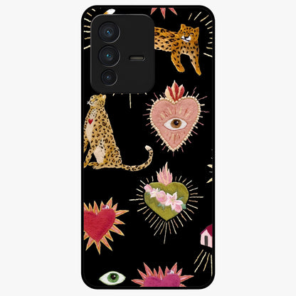 Sacred Jungle Heart Glass Case showing flat back view with jungle inspired heart artwork and glossy glass finish.