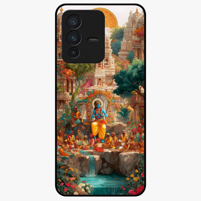 Sacred Sunlight Gods Glass Case showing flat back view with divine sunlight themed artwork and glossy glass finish.
