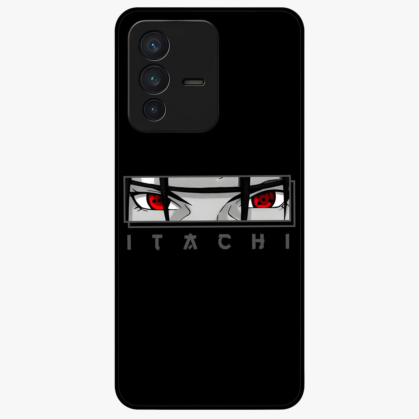 Scarlet Gaze Dominance Glass Case showing flat back view with striking red themed artwork and glossy glass finish.