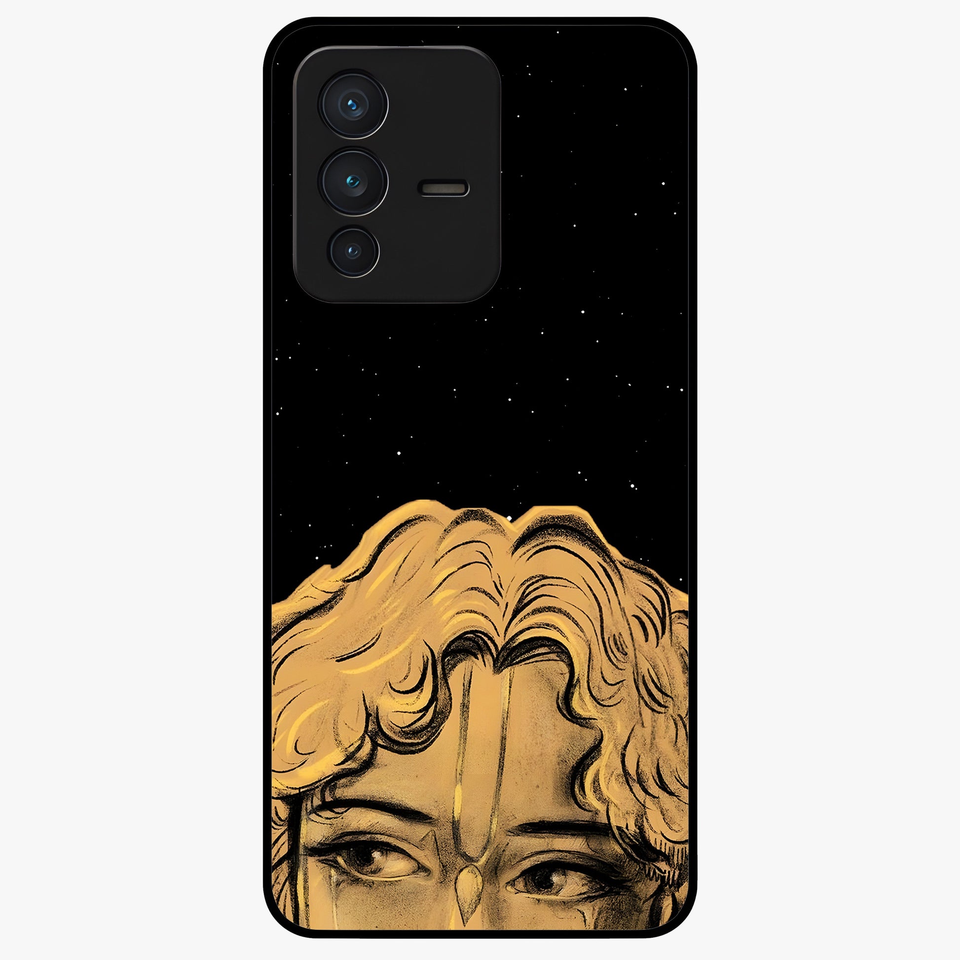 Shri Krishna Art Glass Case showing flat back view with devotional Krishna artwork and glossy glass finish.