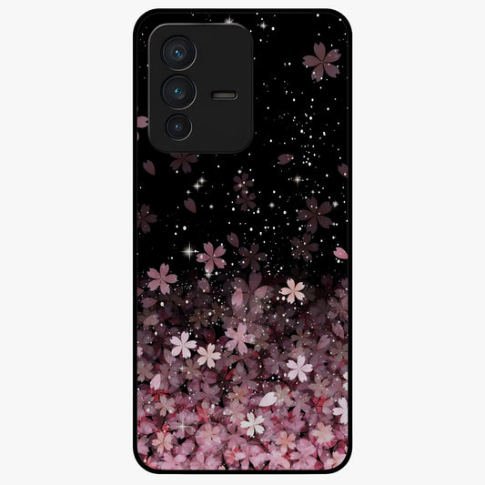 Small Starry Flowers Glass Case showing flat back view with delicate starry floral artwork and glossy glass finish.