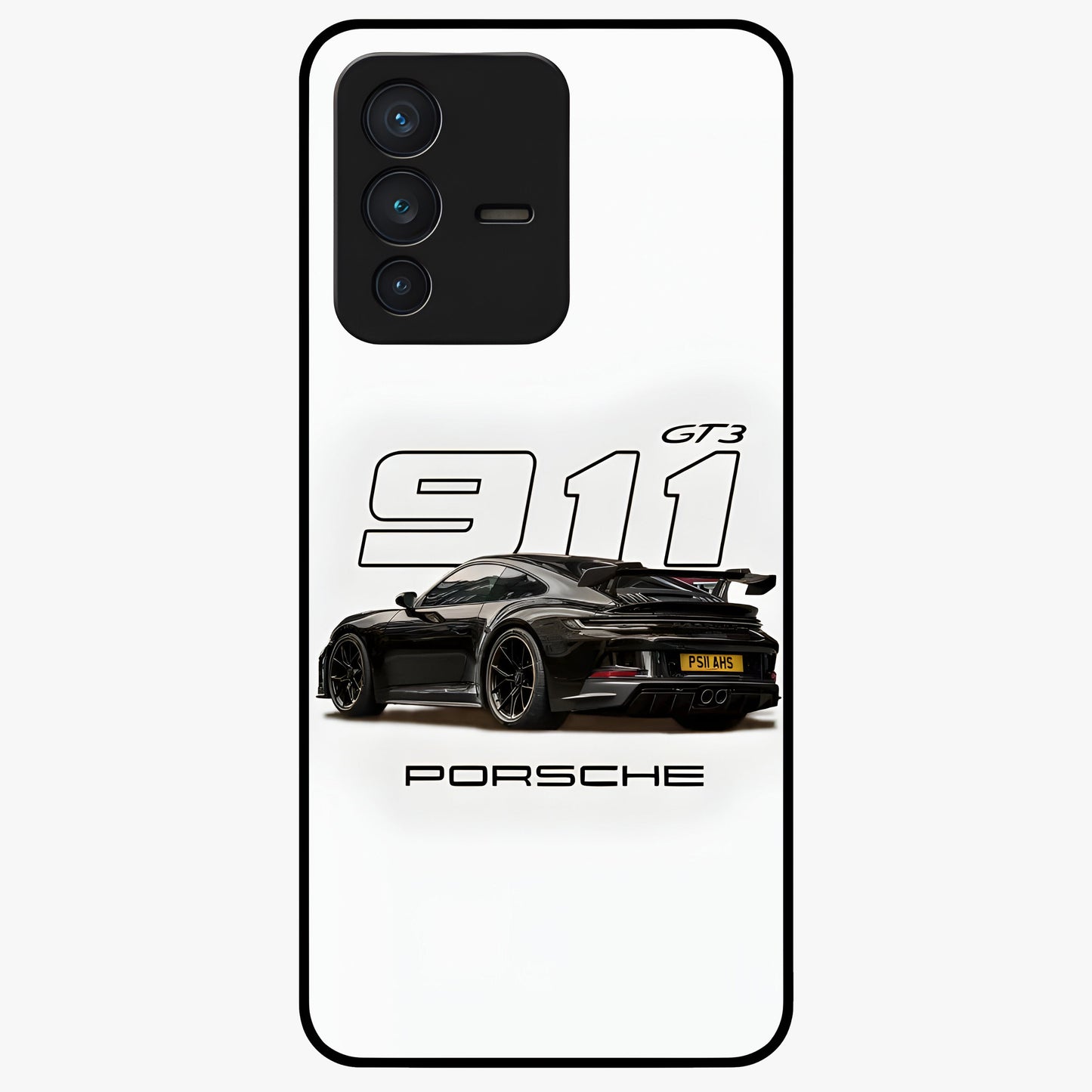 Turbo Legacy Icon Glass Case showing flat back view with iconic sports car inspired artwork and glossy glass finish.