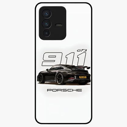 Turbo Legacy Icon Glass Case showing flat back view with iconic sports car inspired artwork and glossy glass finish.
