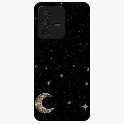 Twinkle Star With Half Moon Glass Case showing flat back view with star and half moon artwork and glossy glass finish.