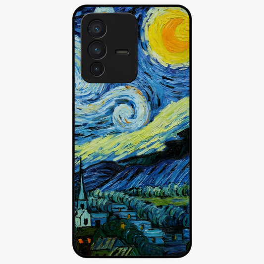 Van Gogh Art Glass Case showing flat back view with classic painterly artwork inspired by Van Gogh style and glossy glass finish.