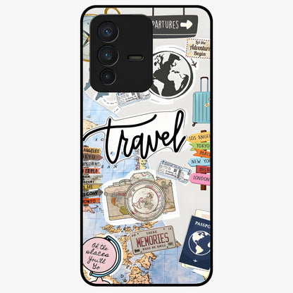 Wanderlust Journal Glass Case showing flat back view with travel inspired artwork and glossy glass finish.