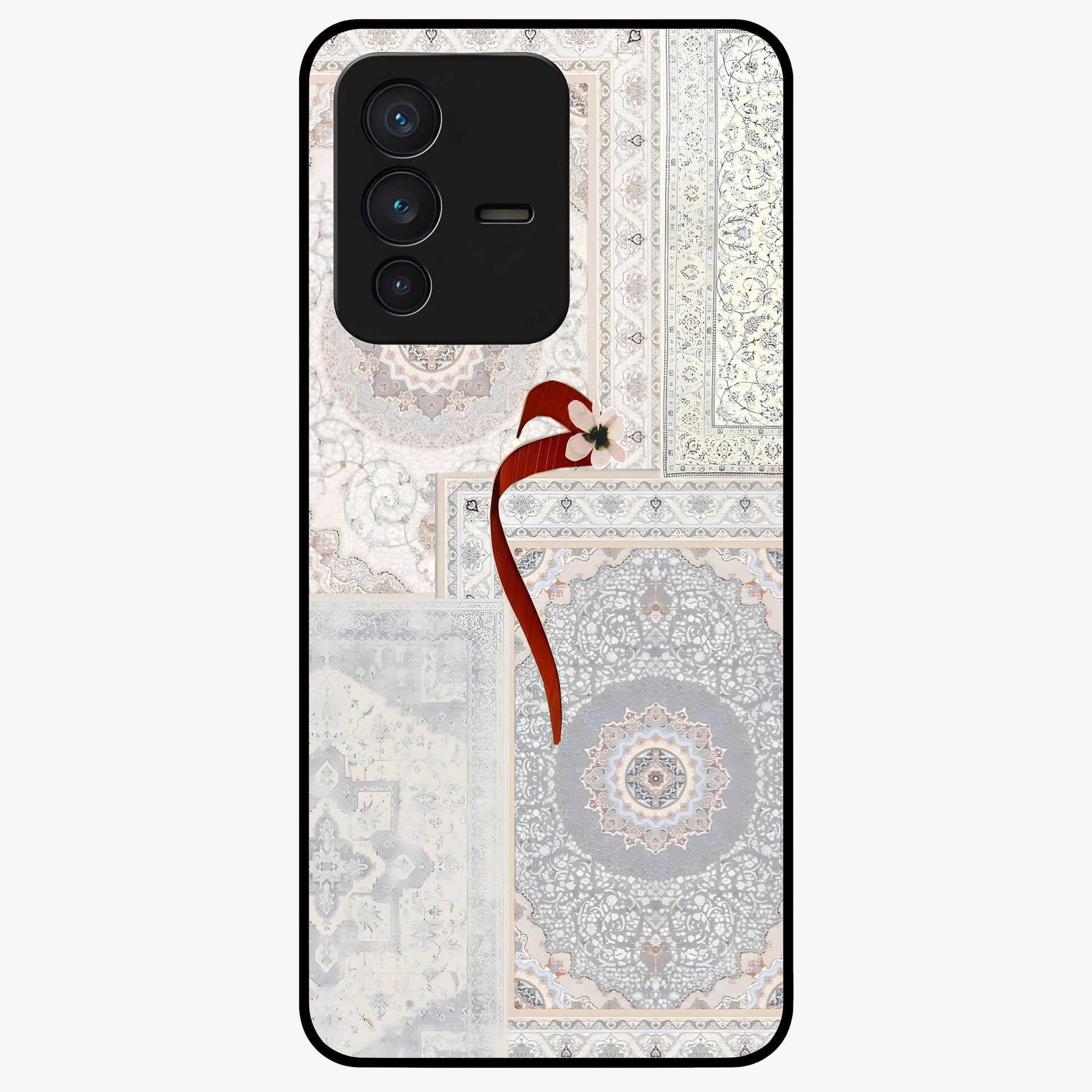 White Aesthetic Bow Glass Case showing flat back view with minimal bow artwork and glossy glass finish.