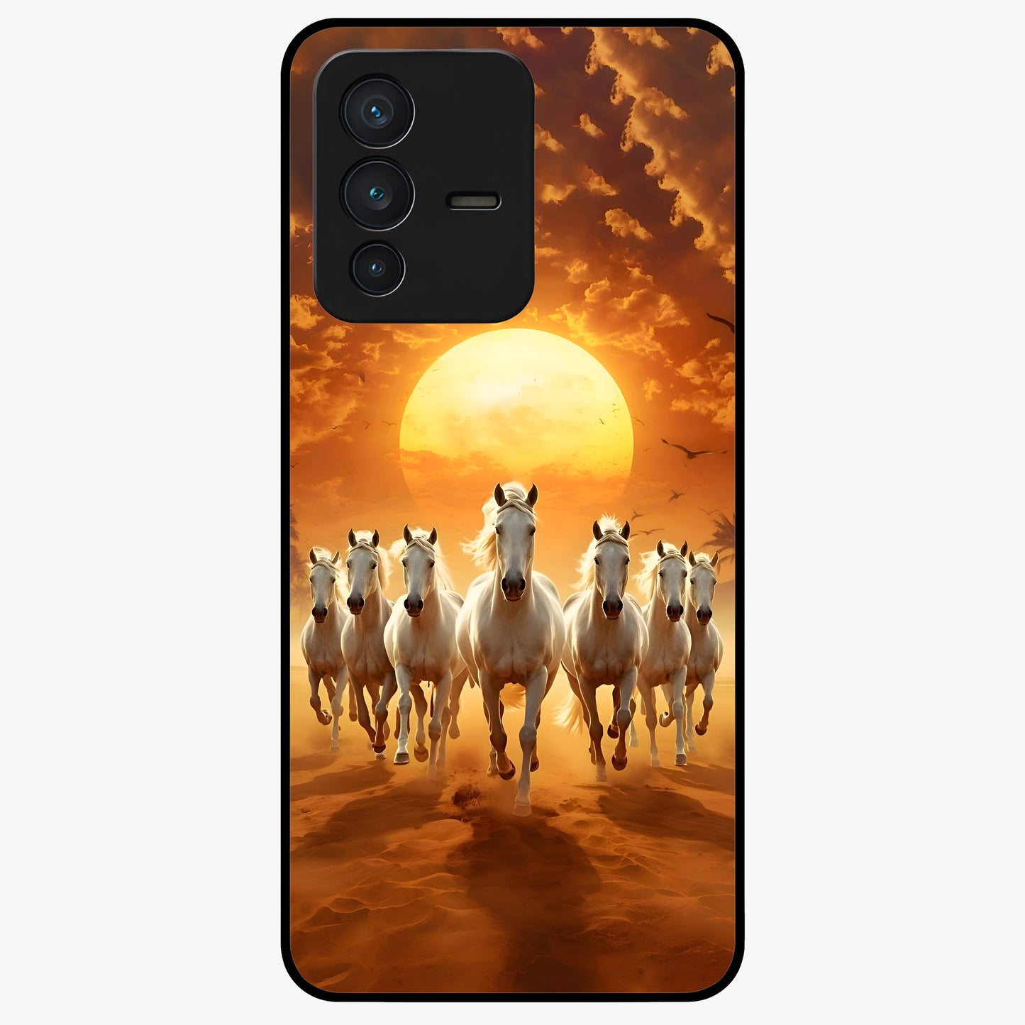 Wild Sunset Majesty Glass Case showing flat back view with majestic sunset landscape artwork and glossy glass finish.
