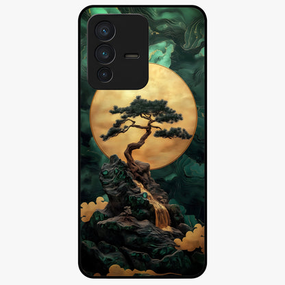 Zen Moon Rise Glass Case showing flat back view with calm moonrise artwork and glossy glass finish.