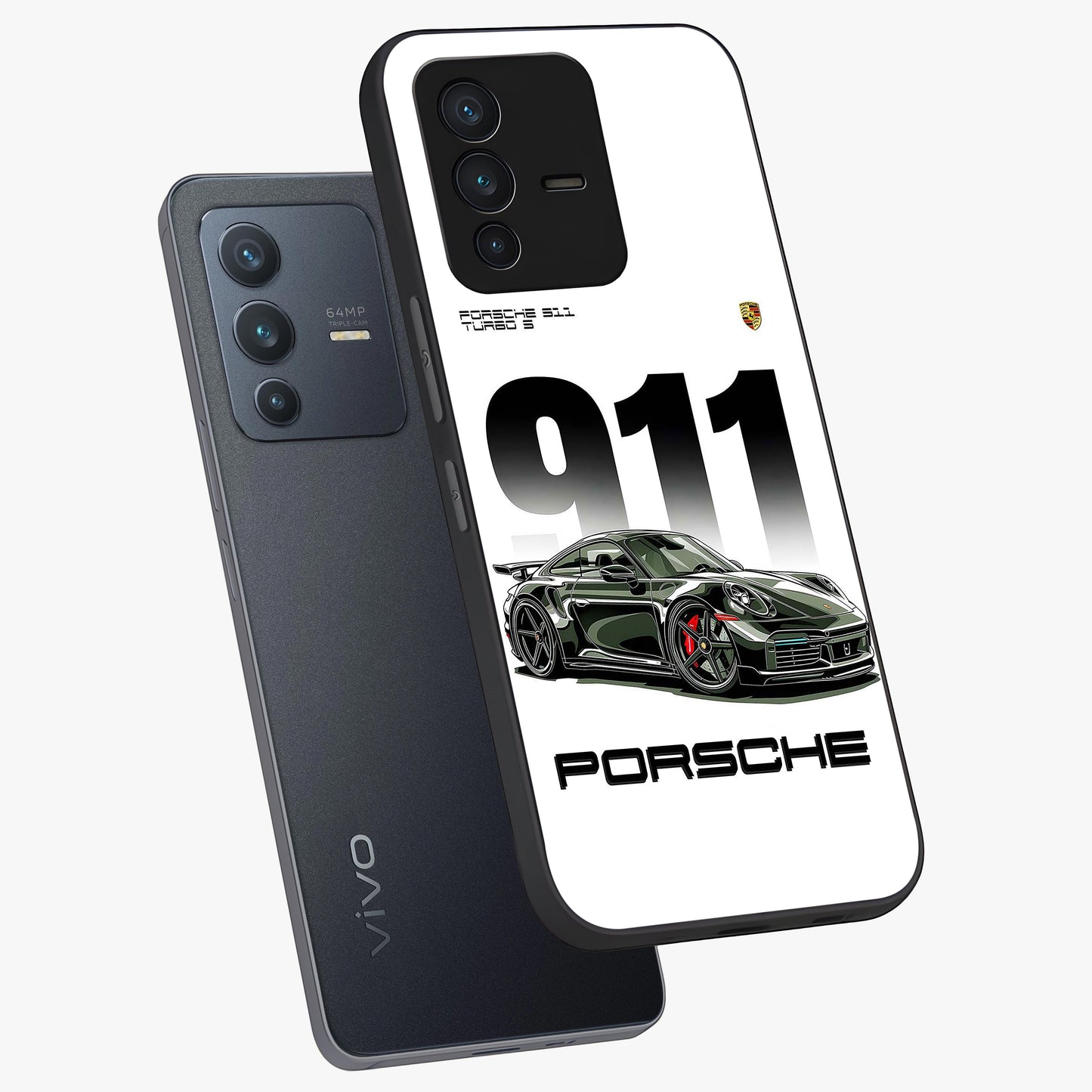 911 Turbo Dominance Glass Case displayed in premium angled mockup highlighting sporty car illustration and sleek glass surface.