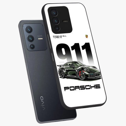 911 Turbo Dominance Glass Case displayed in premium angled mockup highlighting sporty car illustration and sleek glass surface.