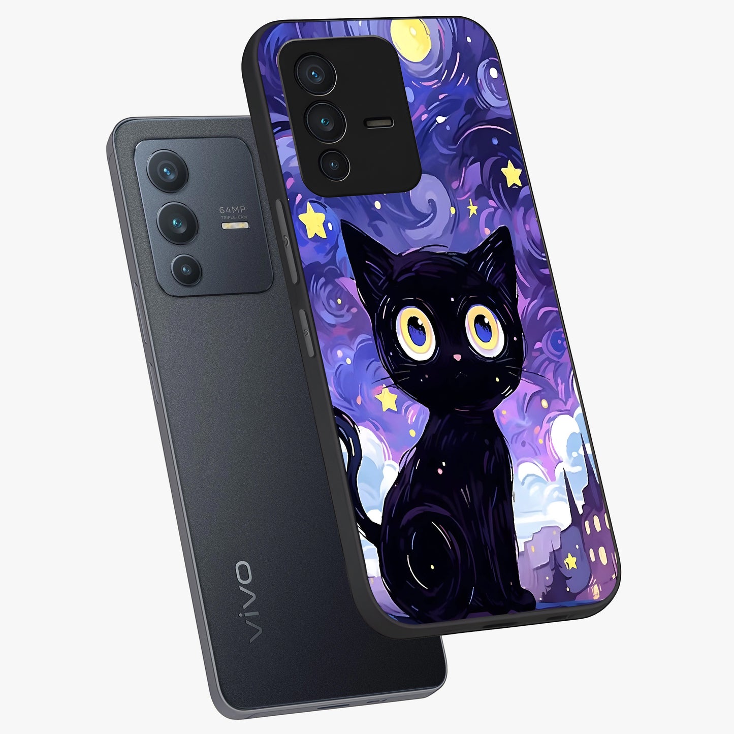Abstract Cat Art Glass Case displayed in angled mockup highlighting modern abstract cat artwork and sleek glass surface.