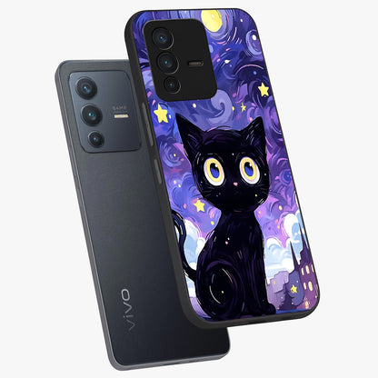 Abstract Cat Art Glass Case displayed in angled mockup highlighting modern abstract cat artwork and sleek glass surface.