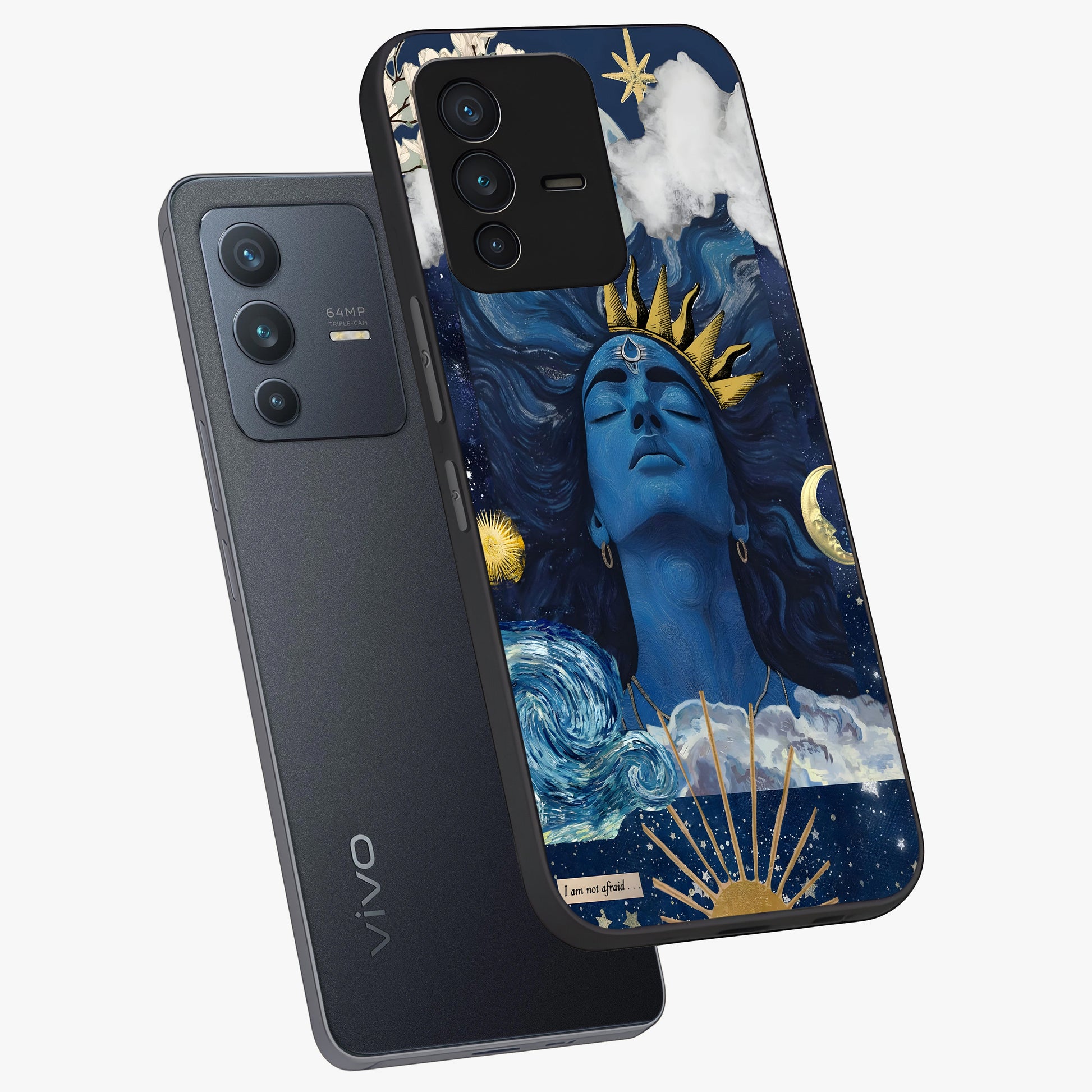 Aesthetic Lord Shiva Glass Case displayed in angled mockup highlighting spiritual Shiva illustration and sacred aesthetic design.