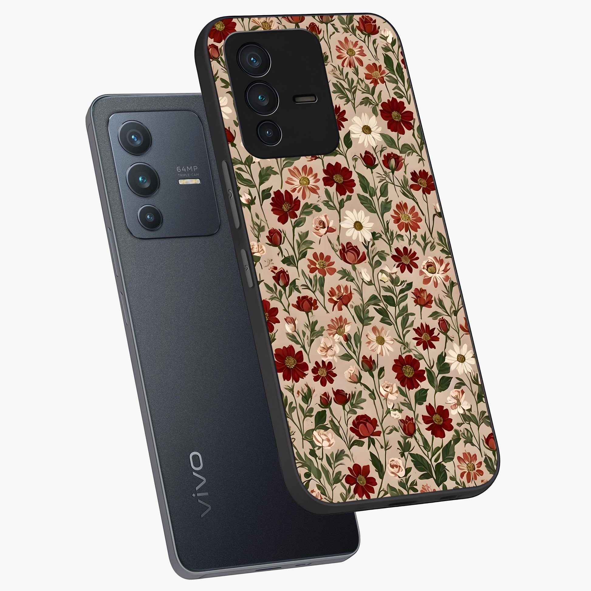 Biege Flower With Leaf Glass Case displayed in angled mockup highlighting minimal floral leaf design and elegant aesthetic.