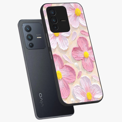 Blush Bloom Texture Glass Case displayed in angled mockup highlighting subtle bloom pattern with aesthetic pastel design.