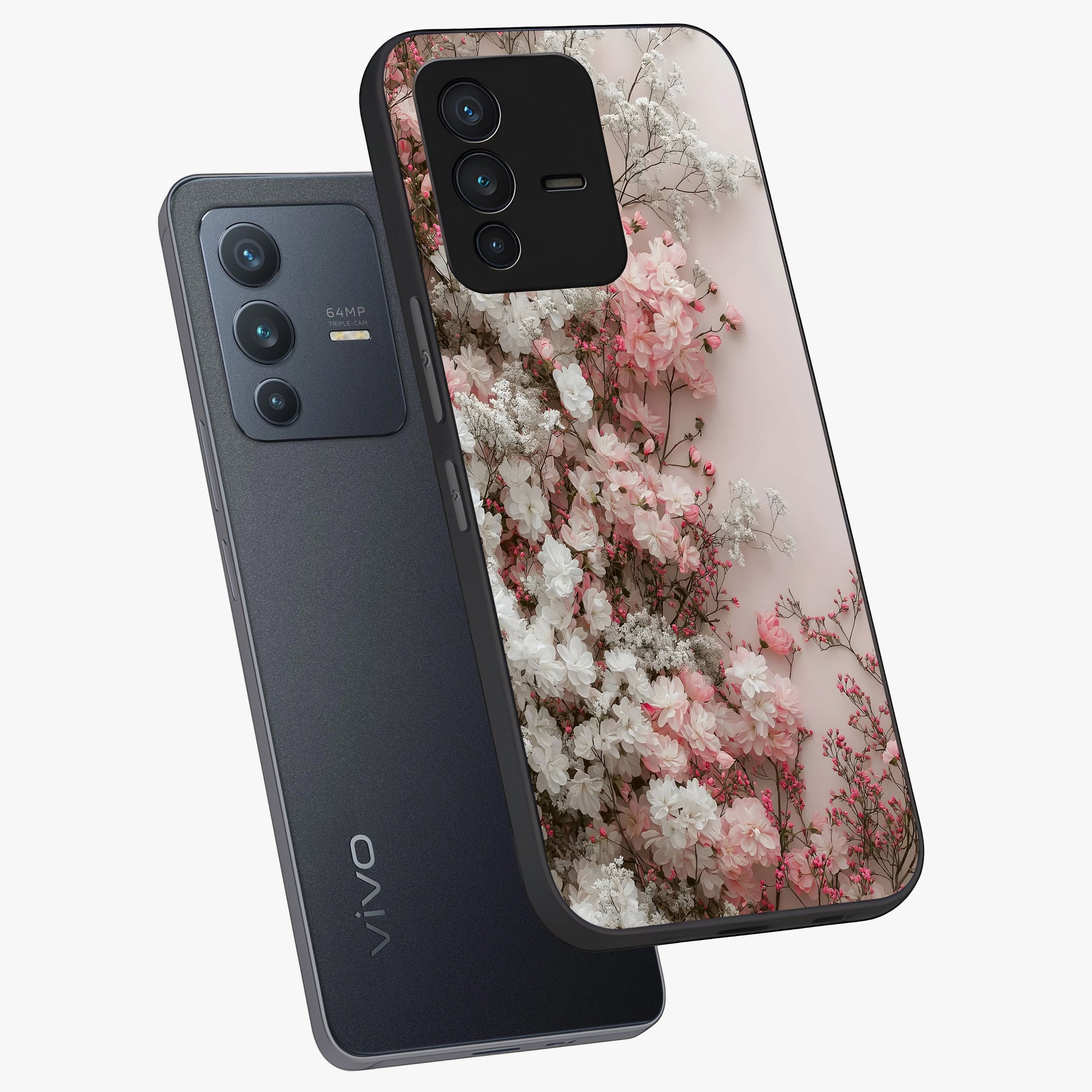 Blush Blossom Cloud Glass Case displayed in angled mockup highlighting soft cloud and blossom design with pastel aesthetic.