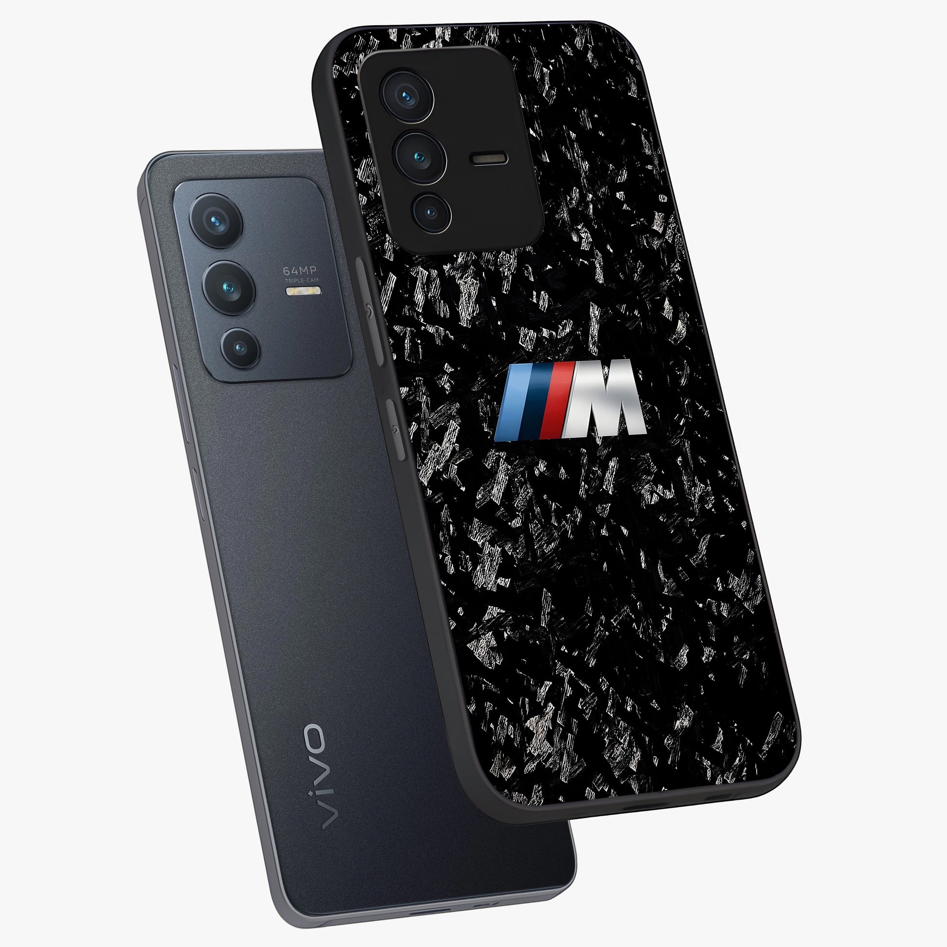 Carbon Speed Mark Glass Case displayed in angled mockup highlighting racing inspired carbon design and sleek aesthetic style.