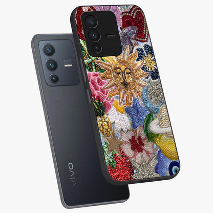 Celestial Floral and Playful Glass Case displayed in angled mockup highlighting playful floral design with dreamy celestial elements.