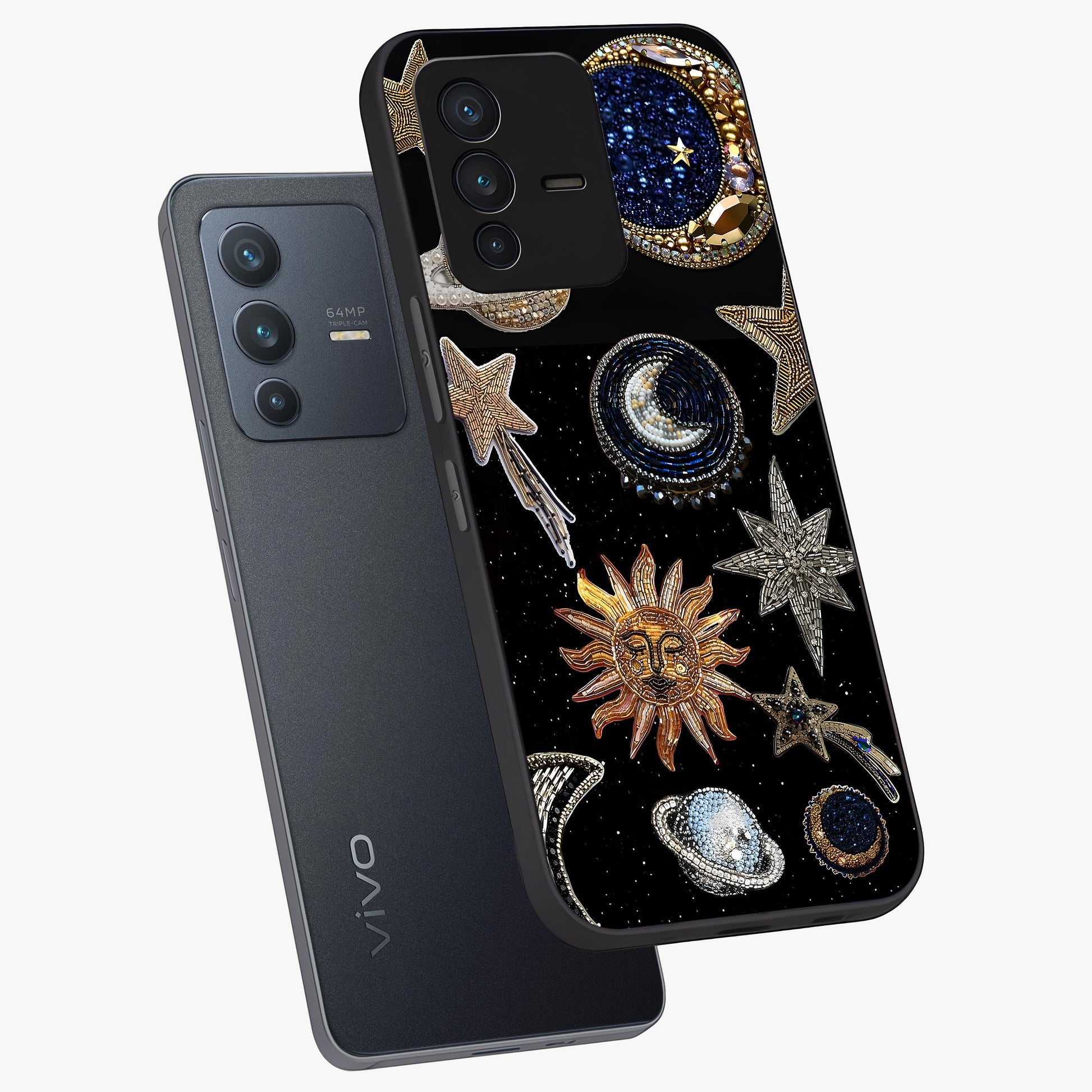 Celestial Gem Constellations Glass Case displayed in angled mockup highlighting gemstone inspired constellation design.