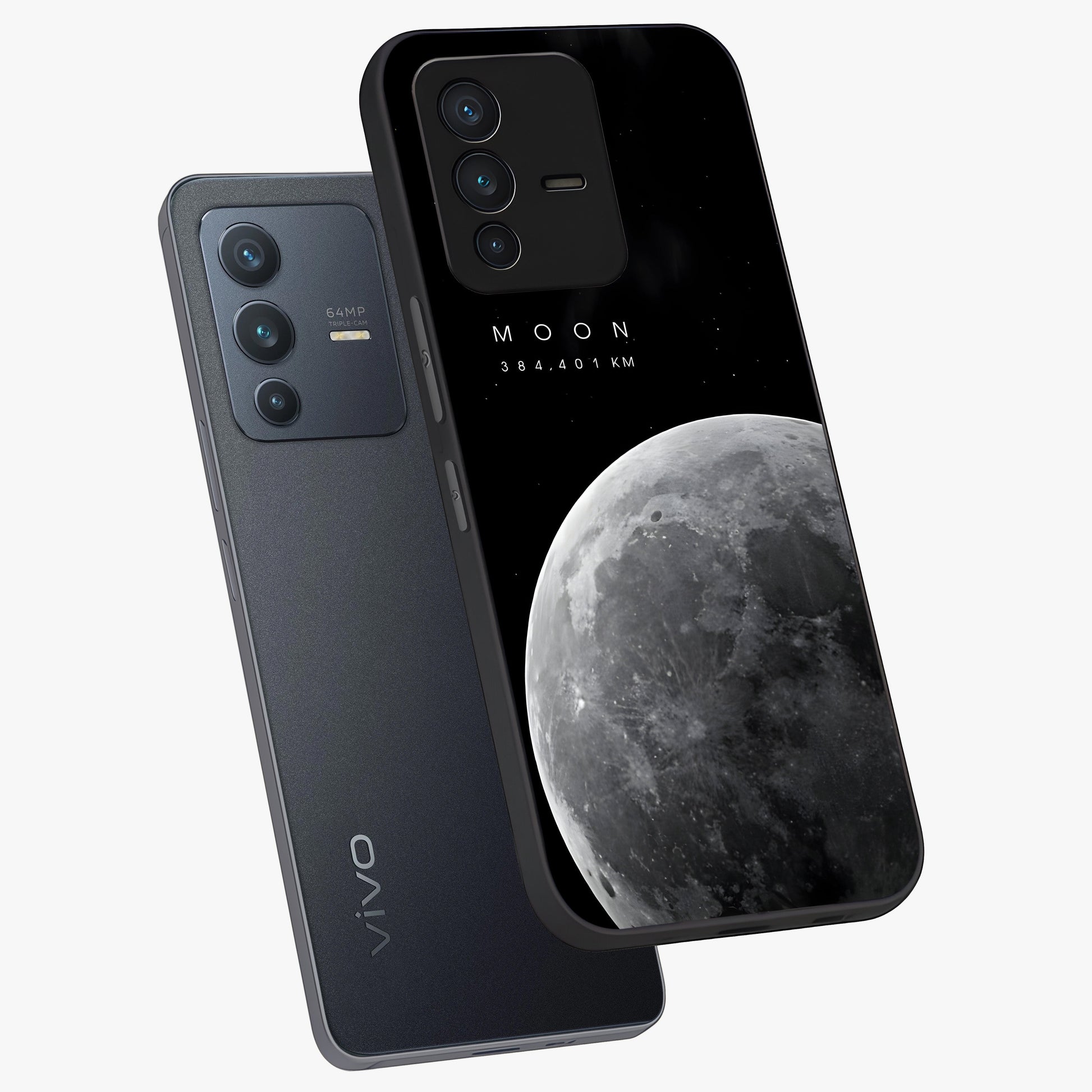 Cosmic Moon Glow Glass Case displayed in angled mockup highlighting celestial moon design with cosmic aesthetic theme.