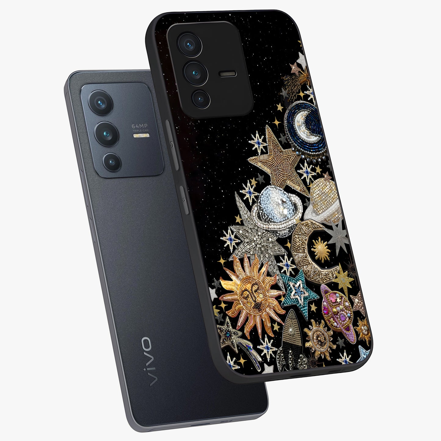 Cosmic Sparkle Dreams Glass Case displayed in angled mockup highlighting dreamy star sparkle design with celestial aesthetic.