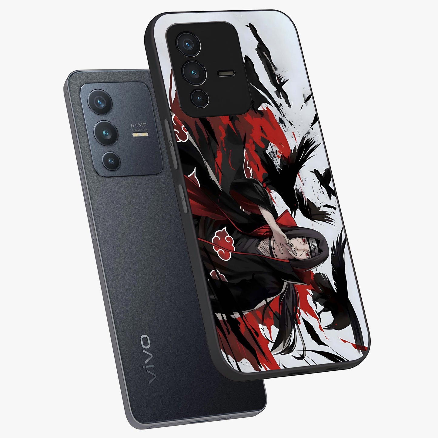 Crimson Crow Illusion Glass Case displayed in angled mockup highlighting mysterious crow graphic with dark aesthetic style.