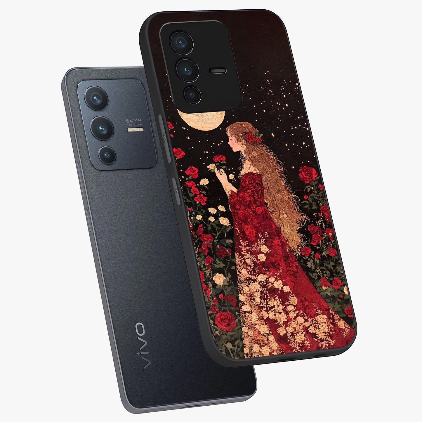 Crimson Dreams Glass Case displayed in angled mockup highlighting soft crimson aesthetic design with artistic theme.